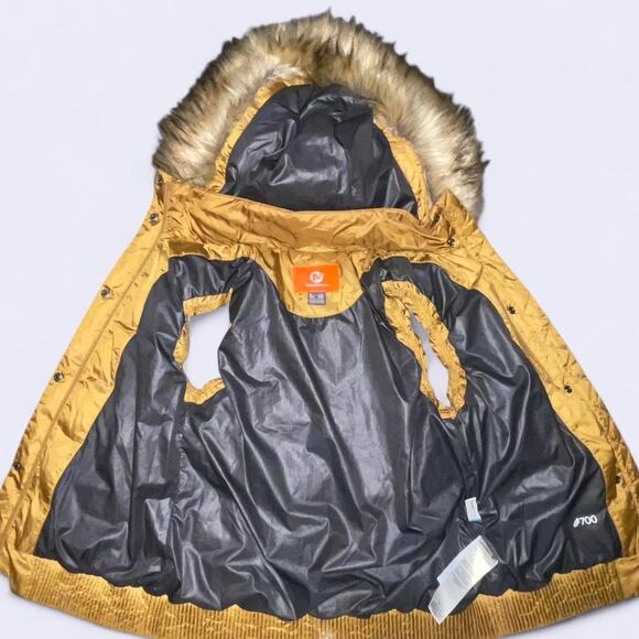 Merrell puffer vest gold with removable faux fur hood trim women's size small - Picture 5 of 8